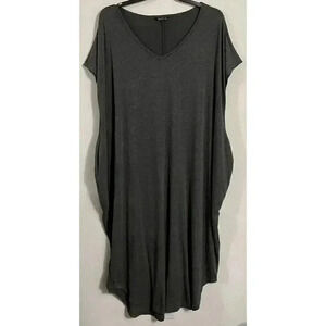 Shein Women’s Gray‎ V Neck Sleeveless T-Shirt Dress With Pockets Size 3XL 49” L